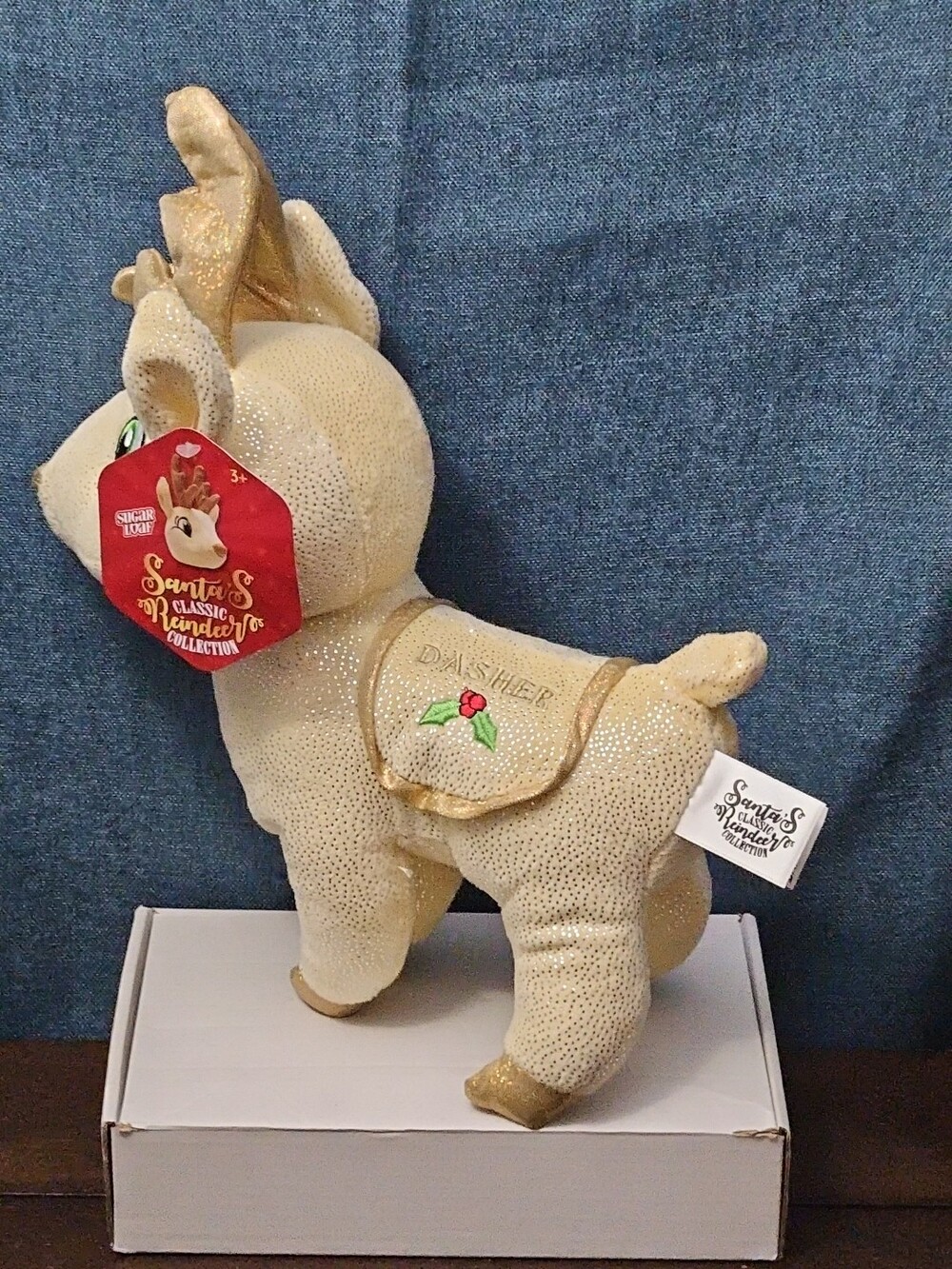 Sugar Loaf Santa’s Classic Reindeer | DASHER White Gold Sparkle Plush | Rare - Picture 15 of 16